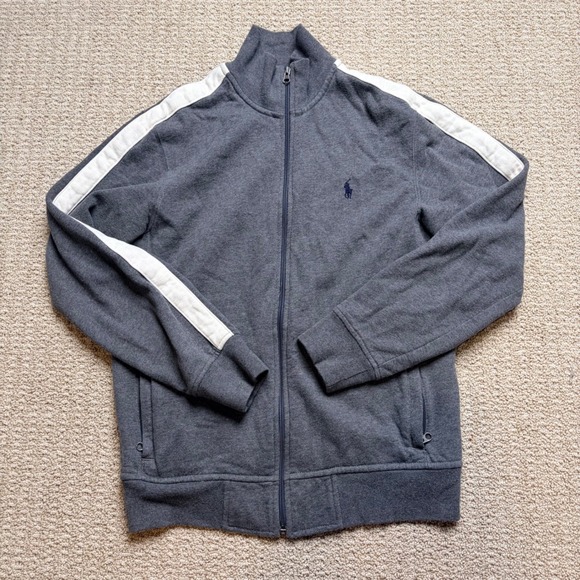 Polo Ralph Lauren Other - Polo Ralph Lauren Y2K Gray Track Jacket Side Stripe Full Zip Fleece Medium